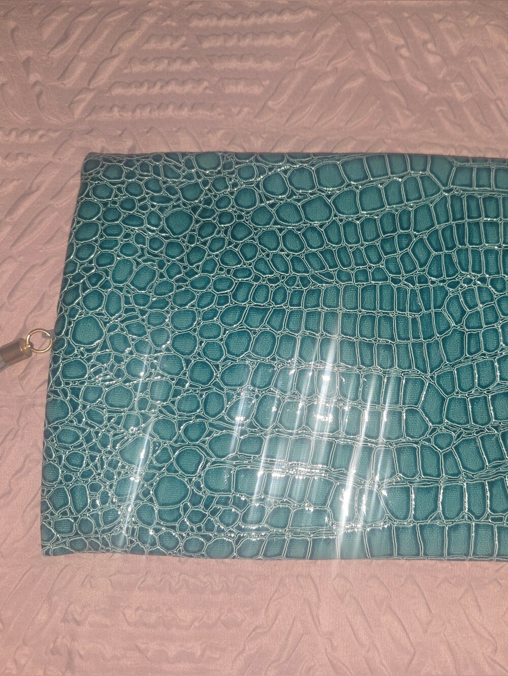 Makeup Junkie Bags Teal Croc-Embossed Cosmetic Bag-MEDIUM 11" X 8" - Picture 4 of 5